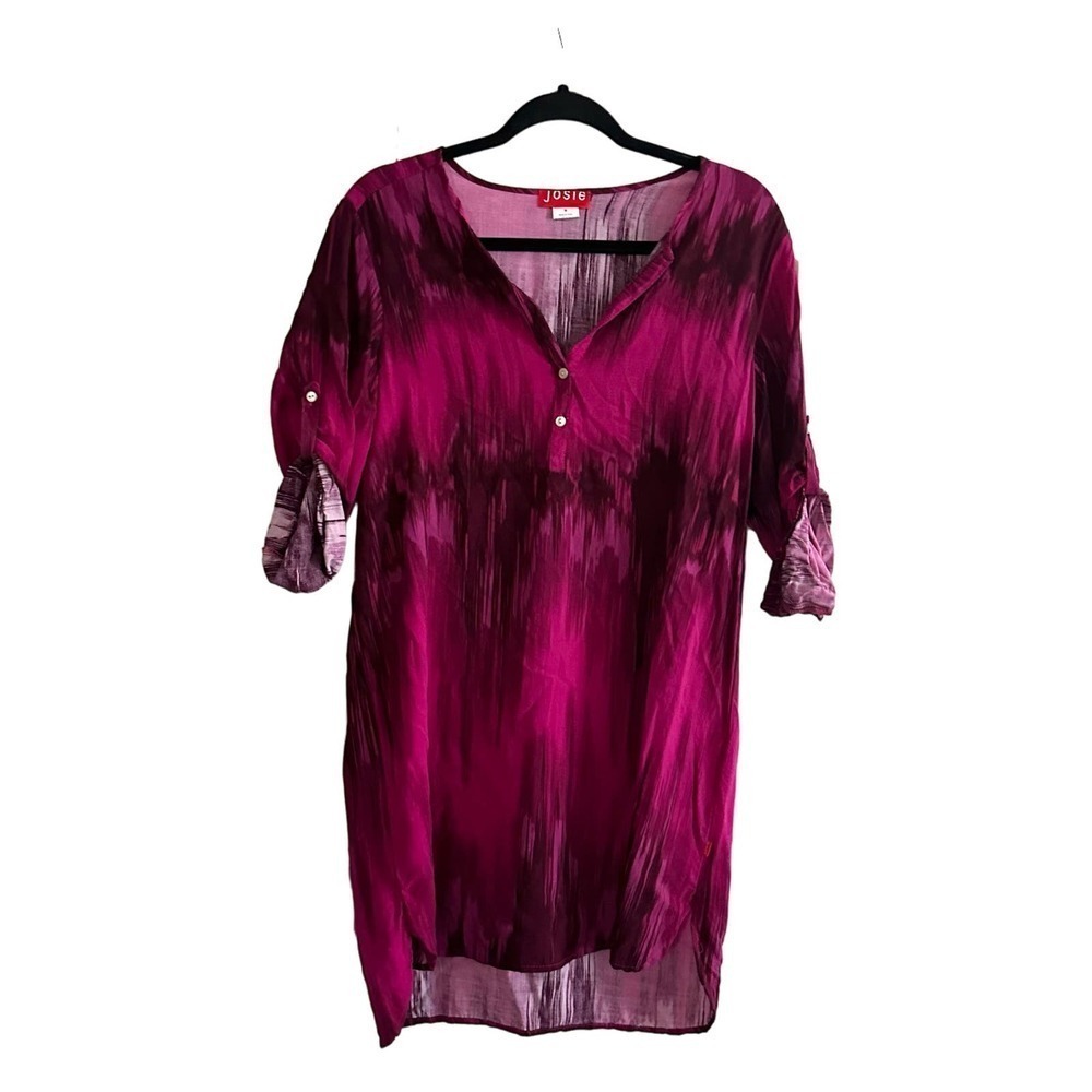Josie NATORI Roll Tab Sleeve Pink Dress Cover-Up Tunic - Women’s Sz Medium